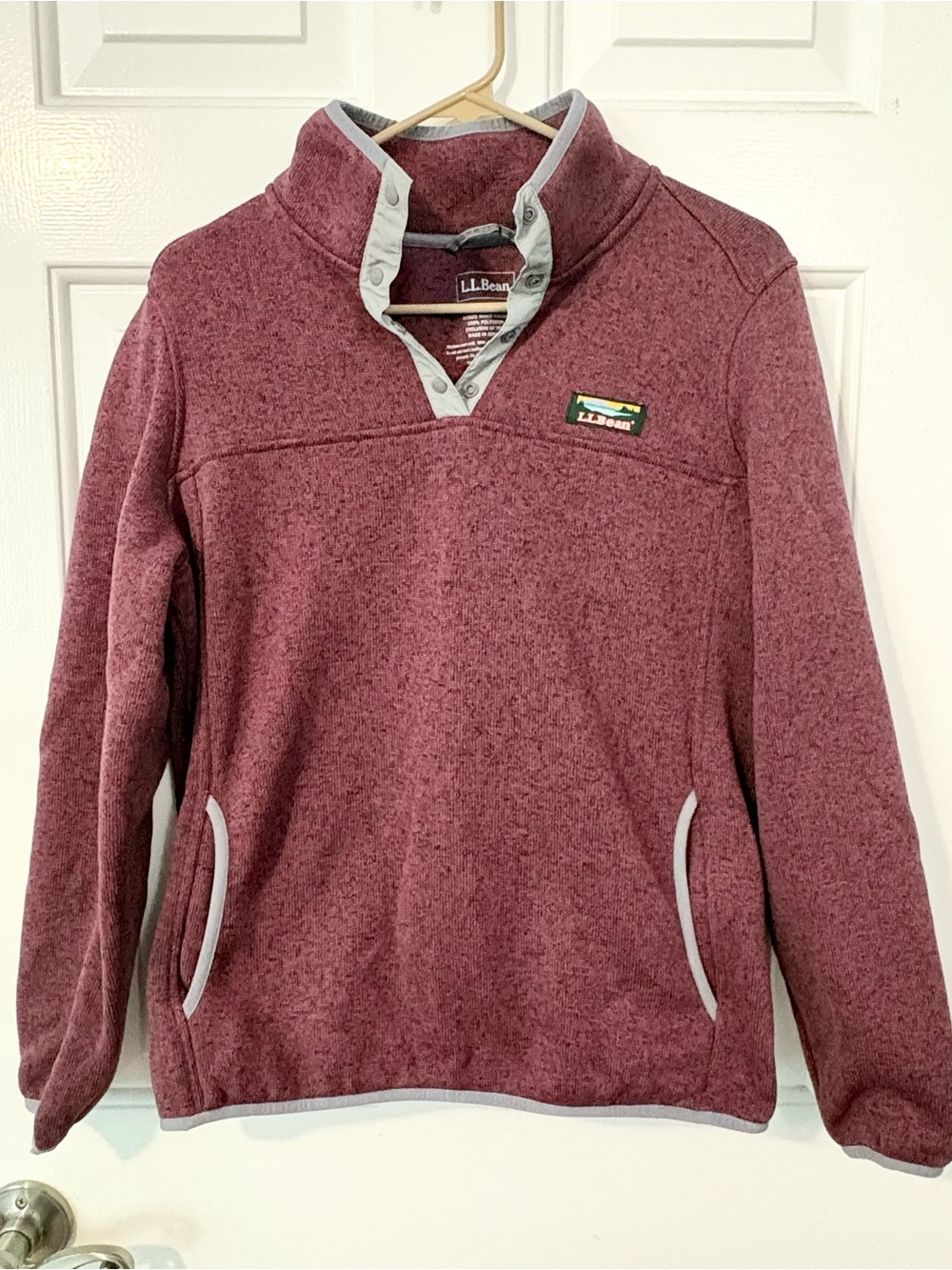 L.L.Bean Sweater Fleece Snap Neck Pullover Women’s Medium Petite Burgundy